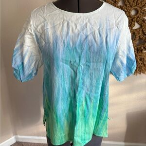 Vince Camuto Blue and Green Ombre Short Sleeve Tee